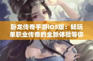 卧龙传奇手游iOS版：畅玩单职业传奇的全新体验等你来探索